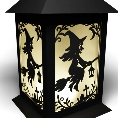 Witch on Broom with Lantern