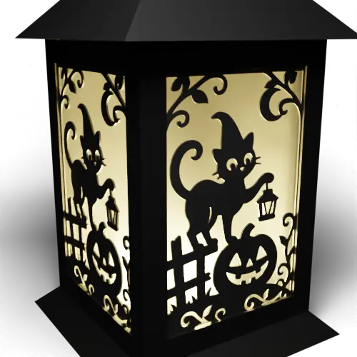 Cat with Pumpkin and Lantern